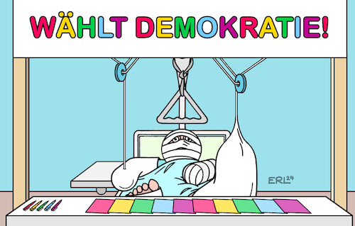 Cartoon: Jetzt erst recht! (medium) by Erl tagged politik,demokratie,wahlen,wahl,wahlkampf,parteien,werbung,wahlkämpfer,wahlhelfer,angriffe,schläge,krankenhaus,wahlkampfstand,wählen,jetzt,erst,recht,karikatur,erl,politik,demokratie,wahlen,wahl,wahlkampf,parteien,werbung,wahlkämpfer,wahlhelfer,angriffe,schläge,krankenhaus,wahlkampfstand,wählen,jetzt,erst,recht,karikatur,erl