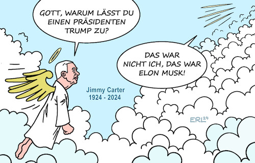 Cartoon: Jimmy Carter II (medium) by Erl tagged politik,usa,präsident,jimmy,carter,tod,1924,2024,gott,himmel,hölle,trump,musk,karikatur,erl,politik,usa,präsident,jimmy,carter,tod,1924,2024,gott,himmel,hölle,trump,musk,karikatur,erl