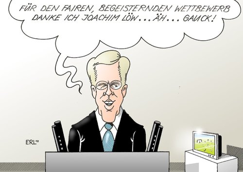 Cartoon: Joachim (medium) by Erl tagged wulff,bundespräsident,vereidigung,rede,dank,joachim,gauck,löw,wettbewerb,wulff,bundespräsident,vereidigung,rede,dank,joachim,gauck,wettbewerb,löw