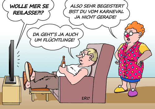 Cartoon: Karneval (medium) by Erl tagged karneval,11,november,elfter,fasching,fasnacht,narren,reilasse,nachrichten,fernsehen,begeisterung,flüchtlinge,karikatur,erl,karneval,11,november,elfter,fasching,fasnacht,narren,reilasse,nachrichten,fernsehen,begeisterung,flüchtlinge,karikatur,erl