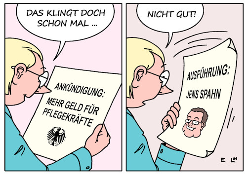 Cartoon: Kehrseite (medium) by Erl tagged politik,pflege,pflegereform,bezahlung,pflegekräfte,tarif,lohnerhöhung,gesetz,gesundheitsminister,jens,spahn,corona,pandemie,ankündigung,ausführung,pannen,langsamkeit,mangel,planung,voraussicht,karikatur,erl,politik,pflege,pflegereform,bezahlung,pflegekräfte,tarif,lohnerhöhung,gesetz,gesundheitsminister,jens,spahn,corona,pandemie,ankündigung,ausführung,pannen,langsamkeit,mangel,planung,voraussicht,karikatur,erl