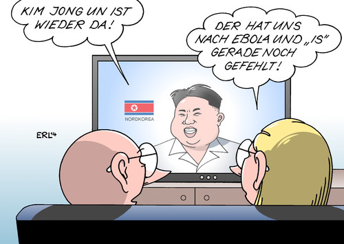 Cartoon: Kim Jong Un (medium) by Erl tagged nordkorea,diktator,kim,jong,un,verschwunden,spekulation,krankheit,putsch,erscheinen,nachrichten,ebola,is,terror,staat,kalifat,islamismus,fernsehen,ehepaar,nordkorea,diktator,kim,jong,un,verschwunden,spekulation,krankheit,putsch,erscheinen,nachrichten,ebola,is,terror,staat,kalifat,islamismus,fernsehen,ehepaar