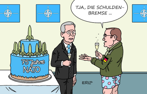 Cartoon: Kleiderordnung (medium) by Erl tagged politik,militär,bündnis,verteidigung,nato,geburtstag,75,jahre,deutschland,bundeswehr,zeitenwende,geld,haushalt,kürzung,verteidigungsausgaben,schuldenbremse,verteidigungsminister,boris,pistorius,unterhose,generalsekretär,jens,stoltenberg,karikatur,erl,politik,militär,bündnis,verteidigung,nato,geburtstag,75,jahre,deutschland,bundeswehr,zeitenwende,geld,haushalt,kürzung,verteidigungsausgaben,schuldenbremse,verteidigungsminister,boris,pistorius,unterhose,generalsekretär,jens,stoltenberg,karikatur,erl