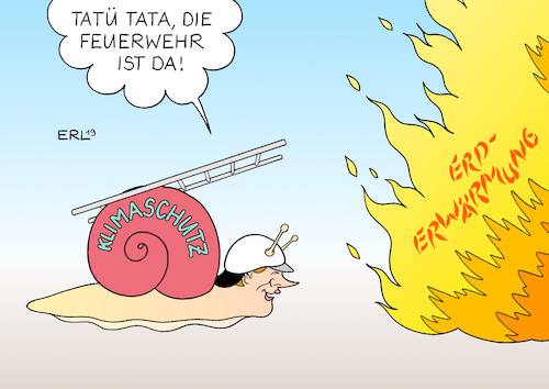 Cartoon: Klimaschutz (medium) by Erl tagged politik,klima,klimawandel,erderwärmung,bundesregierung,groko,cdu,csu,spd,klimapaket,klimaschutz,bundeskanzlerin,angela,merkel,feuerwehr,schnecke,co2,karikatur,erl,politik,klima,klimawandel,erderwärmung,bundesregierung,groko,cdu,csu,spd,klimapaket,klimaschutz,bundeskanzlerin,angela,merkel,feuerwehr,schnecke,co2,karikatur,erl