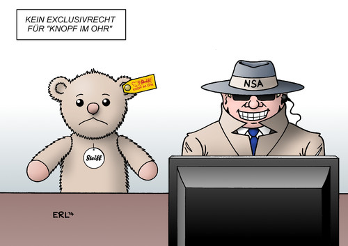 Cartoon: Knopf im Ohr (medium) by Erl tagged marke,markenrecht,markenschutz,steiff,knopf,im,ohr,stofftier,kuscheltier,bär,teddy,teddybär,usa,geheimdienst,überwachung,abhörskandal,daten,eu,deutschland,internet,handy,smartphone,karikatur,erl,marke,markenrecht,markenschutz,steiff,knopf,im,ohr,stofftier,kuscheltier,bär,teddy,teddybär,usa,geheimdienst,überwachung,abhörskandal,daten,eu,deutschland,internet,handy,smartphone