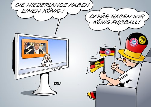 Cartoon: König (medium) by Erl tagged münchen,bayern,dortmund,borussia,league,champions,fußball,deutschland,alexander,willem,könig,beatrix,königin,übergabe,thronwechsel,niederlande,niederlande,thronwechsel,übergabe,königin,beatrix,könig,willem,alexander,deutschland,fußball,champions,league,borussia,dortmund,bayern,münchen