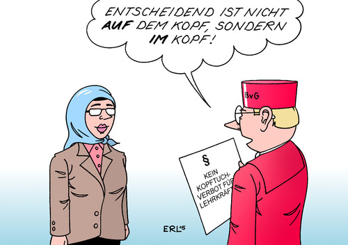 Cartoon: Kopftuch (medium) by Erl tagged kopftuch,religion,islam,lehrerin,schule,verbot,bundesverfassungsgericht,karlsruhe,urteil,erlaubnis,frieden,einstellung,kopf,richter,karikatur,erl,kopftuch,religion,islam,lehrerin,schule,verbot,bundesverfassungsgericht,karlsruhe,urteil,erlaubnis,frieden,einstellung,kopf,richter