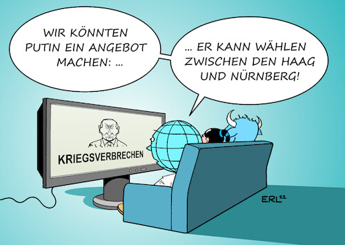 Cartoon: Kriegsverbrechen (medium) by Erl tagged politik,krieg,angriff,überfall,russland,ukraine,kriegsverbrechen,gräueltaten,opfer,zivilisten,verantwortung,wladimir,putin,kriegsverbreecher,prozess,gericht,internationaler,strafgerichtshof,den,haag,vorbild,nürnberger,prozesse,nürnberg,erde,welt,europa,stier,fernsehen,karikatur,erl,politik,krieg,angriff,überfall,russland,ukraine,kriegsverbrechen,gräueltaten,opfer,zivilisten,verantwortung,wladimir,putin,kriegsverbreecher,prozess,gericht,internationaler,strafgerichtshof,den,haag,vorbild,nürnberger,prozesse,nürnberg,erde,welt,europa,stier,fernsehen,karikatur,erl