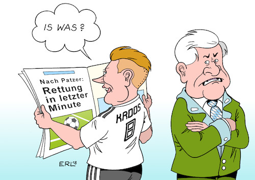 Cartoon: Kroos (medium) by Erl tagged politik,deutschland,streit,flüchtlingspolitik,asylmasterplan,flüchtlinge,grenze,zurückweisun,innenminister,horst,seehofer,csu,national,alleingang,bundeskanzlerin,angela,merkel,europa,eu,lösung,gipfel,fußball,weltmeisterschaft,2018,russland,spiel,schweden,gefahr,aus,patzer,rettung,letzte,minute,freistoß,tor,toni,kroos,sport,karikatur,erl,politik,deutschland,streit,flüchtlingspolitik,asylmasterplan,flüchtlinge,grenze,zurückweisun,innenminister,horst,seehofer,csu,national,alleingang,bundeskanzlerin,angela,merkel,europa,eu,lösung,gipfel,fußball,weltmeisterschaft,2018,russland,spiel,schweden,gefahr,aus,patzer,rettung,letzte,minute,freistoß,tor,toni,kroos,sport,karikatur,erl