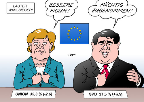 Cartoon: Lauter Wahlsieger (medium) by Erl tagged europawahl,eu,europa,deutschland,union,verluste,mehrheit,spd,gewinne,abnahme,zunahme,gewicht,groko,große,koalition,merkel,gabriel,europawahl,eu,europa,deutschland,union,verluste,mehrheit,spd,gewinne,abnahme,zunahme,gewicht,groko,große,koalition,merkel,gabriel