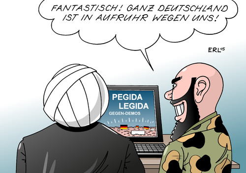 Cartoon: LEGIDA und PEGIDA (medium) by Erl tagged pegida,legida,demonstration,dresden,leipzig,rechtspopulismus,rechtsextremismus,islamismus,islamisierung,aufruhr,konflikt,deutschland,karikatur,erl,pegida,legida,demonstration,dresden,leipzig,rechtspopulismus,rechtsextremismus,islamismus,islamisierung,aufruhr,konflikt,deutschland