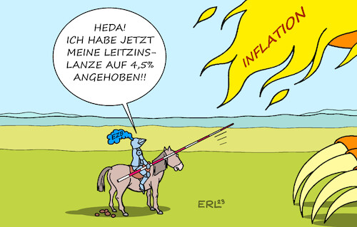 Cartoon: Leitzins (medium) by Erl tagged politik,finanzen,wirtschaft,eu,inflation,bekämpfung,ezb,europäische,zentralbank,präsidentin,christine,lagarde,erhöhung,leitzins,ritter,lanze,drache,karikatur,erl,politik,finanzen,wirtschaft,eu,inflation,bekämpfung,ezb,europäische,zentralbank,präsidentin,christine,lagarde,erhöhung,leitzins,ritter,lanze,drache,karikatur,erl