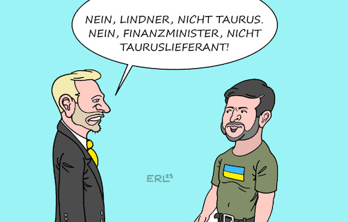 Cartoon: Lindner in Kiew (medium) by Erl tagged politik,krieg,angriff,überfall,russland,ukraine,deutschland,waffenlieferungen,diskussion,marschflugkörper,taurus,wunsch,präsident,wolodymyr,selenskyj,besuch,kiew,finanzminister,christian,lindner,karikatur,erl,politik,krieg,angriff,überfall,russland,ukraine,deutschland,waffenlieferungen,diskussion,marschflugkörper,taurus,wunsch,präsident,wolodymyr,selenskyj,besuch,kiew,finanzminister,christian,lindner,karikatur,erl