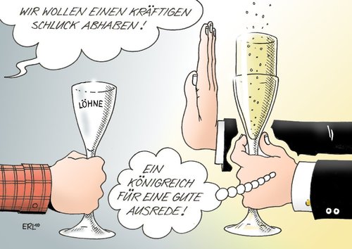 Cartoon: Löhne (medium) by Erl tagged krise,vorbei,wirtschaft,gewinne,gewerkschaft,löhne,steigerung,erhöhung,schluck,sekt,glas,ausrede,königreich,krise,vorbei,wirtschaft,gewinne,gewerkschaft,steigerung,erhöhung,löhne,schluck,glas,königreich,gehalt,gehälter