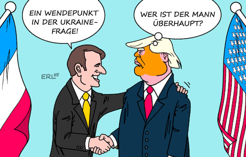 Cartoon: Macron bei Trump (medium) by Erl tagged politik,krieg,russland,ukraine,usa,trump,seite,putin,macron,besuch,einfluss,eu,verhandlungen,karikatur,erl,politik,krieg,russland,ukraine,usa,trump,seite,putin,macron,besuch,einfluss,eu,verhandlungen,karikatur,erl