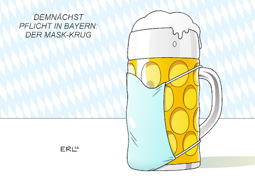 Cartoon: Maskenpflicht in Bayern (medium) by Erl tagged politik,corona,virus,pandemie,krankheit,infektion,kontaktverbot,beschränkungen,schutzmasken,bayern,maskenpflicht,bier,maßkrug,söder,karikatur,erl,politik,corona,virus,pandemie,krankheit,infektion,kontaktverbot,beschränkungen,schutzmasken,bayern,maskenpflicht,bier,maßkrug,söder,karikatur,erl