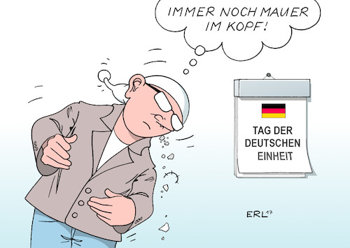 Cartoon: Mauer im Kopf (medium) by Erl tagged tag,der,deutschen,einheit,deutschland,teilung,brd,ddr,mauerfall,wiedervereinigung,zusammenwachsen,unterschiede,mauer,in,den,köpfen,köpfe,kopf,lebensverhältnisse,armut,reichtum,löhne,rente,flüchtlingspolitik,angst,rechtspopulismus,karikatur,erl,tag,der,deutschen,einheit,deutschland,teilung,brd,ddr,mauerfall,wiedervereinigung,zusammenwachsen,unterschiede,mauer,in,den,köpfen,köpfe,kopf,lebensverhältnisse,armut,reichtum,löhne,rente,flüchtlingspolitik,angst,rechtspopulismus,karikatur,erl