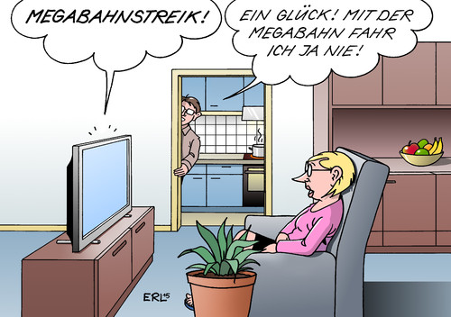 Cartoon: Megabahnstreik (medium) by Erl tagged megabahnstreik,bahnstreik,streik,lokführer,gdl,chef,claus,weselsky,gewerkschaft,deutsche,bahn,tarif,einfluß,spartengewerkschaft,tarifeinheitsgesetz,mega,glück,fernsehen,karikatur,erl,megabahnstreik,bahnstreik,streik,lokführer,gdl,chef,claus,weselsky,gewerkschaft,deutsche,bahn,tarif,einfluß,spartengewerkschaft,tarifeinheitsgesetz,mega,glück,fernsehen