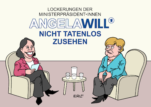 Cartoon: Merkel bei Anne Will (medium) by Erl tagged politik,corona,virus,pandemie,covid19,maßnahmen,beschlüsse,bundeskanzlerin,angela,merkel,ministerpräsidentinnen,ministerpräsidenten,mpk,lockdown,notbremse,lockerungen,eingreifen,fernsehen,sendung,talk,anne,will,karikatur,erl,politik,corona,virus,pandemie,covid19,maßnahmen,beschlüsse,bundeskanzlerin,angela,merkel,ministerpräsidentinnen,ministerpräsidenten,mpk,lockdown,notbremse,lockerungen,eingreifen,fernsehen,sendung,talk,anne,will,karikatur,erl