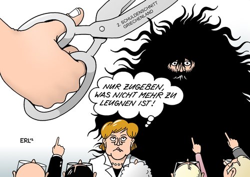 Cartoon: Merkel Schuldenschnitt (medium) by Erl tagged merkel,schuldenschnitt,griechenland,euro,schulden,krise,eu,ezb,iwf,wahrheit,salamitaktik,bundestagswahl,bundeskanzlerin,cdu,merkel,schuldenschnitt,griechenland,euro,schulden,krise,eu,ezb,iwf,wahrheit,salamitaktik,bundestagswahl,bundeskanzlerin,cdu