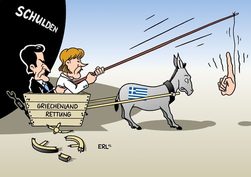 Cartoon: Merkozy Griechenland (medium) by Erl tagged griechenland,schulden,krise,euro,eu,rettung,deutschland,frankreich,bundeskanzlerin,angela,merkel,präsident,nicolas,sarkozy,anreiz,drohung,sparen,wirtschaft,rezession,pleite,bankrott,staatsbankrott,griechenland,schulden,krise,euro,eu,rettung,deutschland,frankreich,bundeskanzlerin,merkel,präsident,sparen,wirtschaft,rezession,karikatur,cartoon