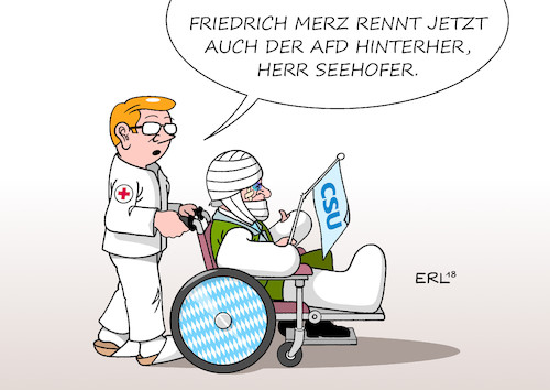 Cartoon: Merz (medium) by Erl tagged politik,bundeskanzlerin,angela,merkel,cdu,rückzug,parteivorsitz,nachfolge,kandidaten,annegret,kramp,karrenbauer,jens,spahn,friedrich,merz,liebäugeln,afd,rechtspopulismus,abschaffung,asyl,asylrecht,grundgesetz,migration,erfahrung,horst,seehofer,wahlkampf,bundestag,landtagswahl,bayern,einbruch,csu,rollstuhl,gips,karikatur,erl,politik,bundeskanzlerin,angela,merkel,cdu,rückzug,parteivorsitz,nachfolge,kandidaten,annegret,kramp,karrenbauer,jens,spahn,friedrich,merz,liebäugeln,afd,rechtspopulismus,abschaffung,asyl,asylrecht,grundgesetz,migration,erfahrung,horst,seehofer,wahlkampf,bundestag,landtagswahl,bayern,einbruch,csu,rollstuhl,gips,karikatur,erl