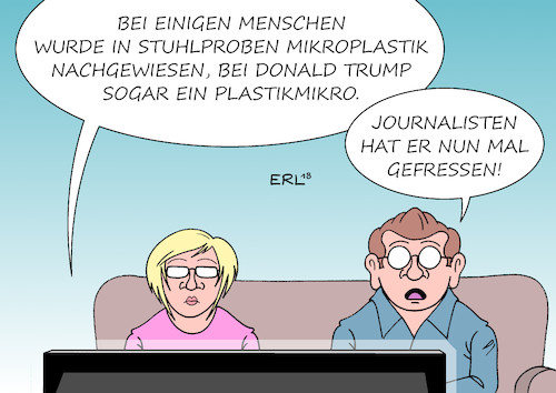 Cartoon: Mikroplastik (medium) by Erl tagged politik,umwelt,medizin,mikroplastik,mensch,stuhlprobe,plastik,plastikmüll,usa,donald,trump,journalisten,rechtspopulismus,karikatur,erl,politik,umwelt,medizin,mikroplastik,mensch,stuhlprobe,plastik,plastikmüll,usa,donald,trump,journalisten,rechtspopulismus,karikatur,erl