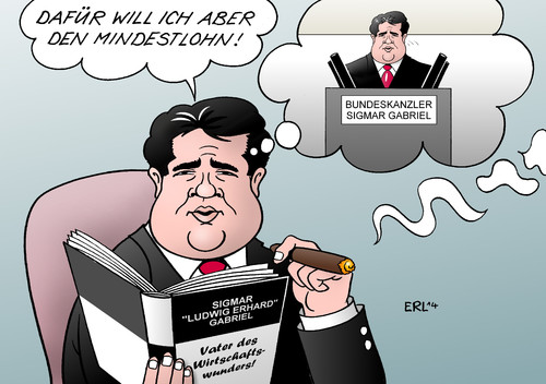 Cartoon: Mindestlohn (medium) by Erl tagged sigmar,gabriel,wirtschaftsminister,ludwig,erhard,vater,wirtschaftswunder,image,imagewandel,fussstapfen,wirtschaft,wachstum,wirtschaftswachstum,figur,dick,zigarre,mindestlohn,bundeskanzler,amt,belohnung,sigmar,gabriel,wirtschaftsminister,ludwig,erhard,vater,wirtschaftswunder,image,imagewandel,fussstapfen,wirtschaft,wachstum,wirtschaftswachstum,figur,dick,zigarre,mindestlohn,bundeskanzler,amt,belohnung