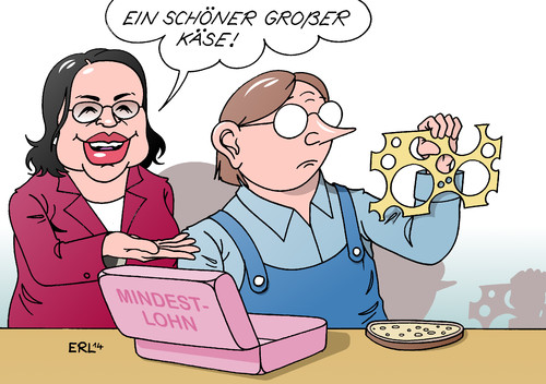 Cartoon: Mindestlohn (medium) by Erl tagged löcher,käse,brot,ausnahmen,nahles,andrea,arbeitsministerin,csu,cdu,spd,koalition,große,mindestlohn,mindestlohn,großd,koalition,spd,cdu,csu,arbeitsministerin,andrea,nahles,ausnahmen,brot,käse,löcher