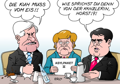 Cartoon: Missverständnis (medium) by Erl tagged flüchtlinge,flüchtlingspolitik,politik,asylpolitik,treffen,kanzleramt,bundeskanzlerin,kanzlerin,angela,merkel,cdu,wirtschaftsminister,sigmar,gabriel,spd,ministerpräsident,horst,seehofer,csu,partei,vorsitzende,lösung,forderung,kuh,vom,eis,beleidigung,missverständnis,asylpaket,zwei,karikatur,erl,flüchtlinge,flüchtlingspolitik,politik,asylpolitik,treffen,kanzleramt,bundeskanzlerin,kanzlerin,angela,merkel,cdu,wirtschaftsminister,sigmar,gabriel,spd,ministerpräsident,horst,seehofer,csu,partei,vorsitzende,lösung,forderung,kuh,vom,eis,beleidigung,missverständnis,asylpaket,zwei,karikatur,erl