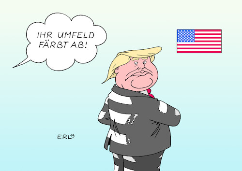 Cartoon: Mit einem Bein ... (medium) by Erl tagged politik,usa,präsident,donald,trump,team,umfeld,verhaftungen,gericht,prozess,urteil,falschaussage,lüge,schweigegeld,zahlung,steuerhinterziehung,cohen,manafort,gefängnis,abfärben,karikatur,erl,politik,usa,präsident,donald,trump,team,umfeld,verhaftungen,gericht,prozess,urteil,falschaussage,lüge,schweigegeld,zahlung,steuerhinterziehung,cohen,manafort,gefängnis,abfärben,karikatur,erl