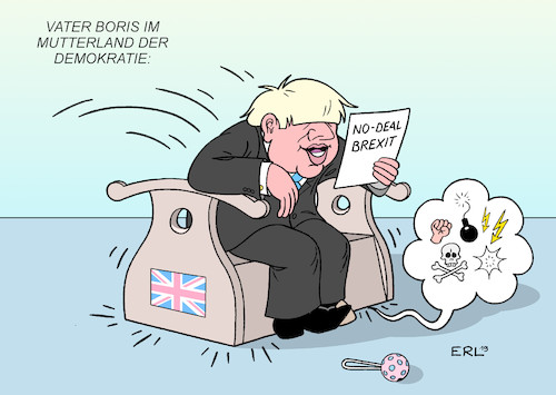 Cartoon: Mutterland der Demokratie (medium) by Erl tagged politik,brexit,großbritannien,gb,uk,eu,premierminister,boris,johnson,rechtspopulismus,no,deal,umgehung,parlament,aushebelung,demokratie,mutterland,wiege,karikatur,erl,politik,brexit,großbritannien,gb,uk,eu,premierminister,boris,johnson,rechtspopulismus,no,deal,umgehung,parlament,aushebelung,demokratie,mutterland,wiege,karikatur,erl