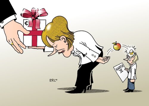 Cartoon: Nach oben und nach unten (medium) by Erl tagged merkel,regierung,schwarz,gelb,koalition,cdu,csu,fdp,klientelpolitik,geschenk,apfel,ei,hartz,vier,empfänger,nach,angela merkel,regierung,schwarz,gelb,koalition,cdu,csu,fdp,klientelpolitik,geschenk,apfel,hartz,vier,empfänger,arbeit,job,beruf,arbeitslosigkeit,angela,merkel