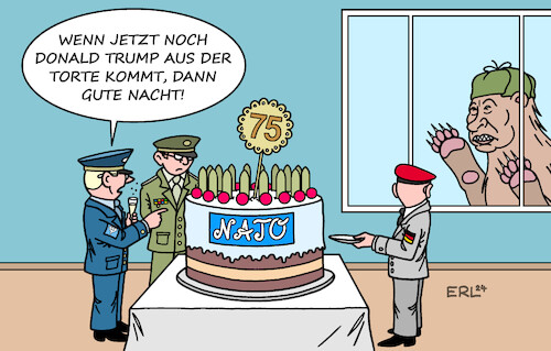 Cartoon: NATO (medium) by Erl tagged politik,nato,75,jahre,bündnis,verteidigung,militär,bedrohung,außen,wladimir,putin,russland,krieg,angriff,überfall,ukraine,gefahr,innen,donald,trump,wahlsieg,usa,drohung,austritt,geburtstag,torte,karikatur,erl,politik,nato,75,jahre,bündnis,verteidigung,militär,bedrohung,außen,wladimir,putin,russland,krieg,angriff,überfall,ukraine,gefahr,innen,donald,trump,wahlsieg,usa,drohung,austritt,geburtstag,torte,karikatur,erl