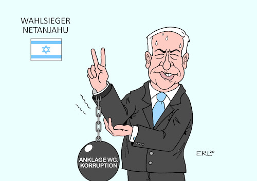 Cartoon: Netanjahu (medium) by Erl tagged politik,wahl,israel,parlamentswahl,knesset,wahlsieger,benjamin,bibi,netanjahu,anklage,verdacht,korruption,bürde,regierungsbildung,karikatur,erl,politik,wahl,israel,parlamentswahl,knesset,wahlsieger,benjamin,bibi,netanjahu,anklage,verdacht,korruption,bürde,regierungsbildung,karikatur,erl