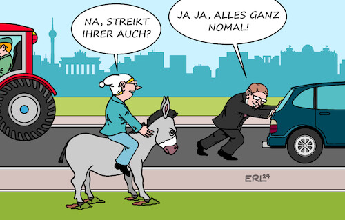 Cartoon: Neue Normalität (medium) by Erl tagged politik,verkehr,streik,streiks,bahn,lokführer,flugzeug,flughafen,bodenpersonal,bus,auto,esel,bauern,protest,normalität,karikatur,erl,politik,verkehr,streik,streiks,bahn,lokführer,flugzeug,flughafen,bodenpersonal,bus,auto,esel,bauern,protest,normalität,karikatur,erl