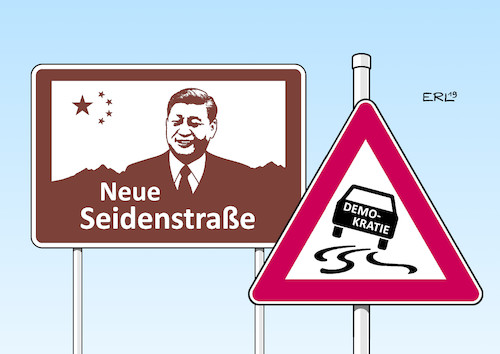 Cartoon: Neue Seidenstraße (medium) by Erl tagged politik,neue,seidenstraße,chins,projekt,verbindung,westen,investitionen,verkehr,häfen,finanzierung,geld,abhängigkeit,macht,gefahr,demokratie,xi,jinping,karikatur,erl,politik,neue,seidenstraße,chins,projekt,verbindung,westen,investitionen,verkehr,häfen,finanzierung,geld,abhängigkeit,macht,gefahr,demokratie,xi,jinping,karikatur,erl