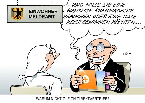 Cartoon: Neues Meldegesetz (medium) by Erl tagged meldegsetz,bundestag,beschluss,schwarz,gelb,cdu,csu,fdp,meldebehörde,meldeamt,einwohnermeldeamt,bürger,adressen,datenhändler,weiterverkauf,werbewirtschaft,marketing,neues meldegesetz,datenweitergabe,datenverkauf,werbewirtschaft,daten,gläserner bürger,datenschutz,neues,meldegesetz,gläserner,bürger