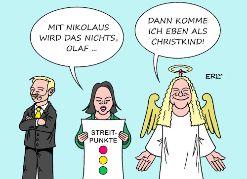 Cartoon: Neues von der Ampel (medium) by Erl tagged politik,bundestagswahl,2021,koalitionsverhandlungen,regierung,koalition,ampel,rot,gelb,grün,spd,fdp,grüne,termin,nikolaus,differenzen,streitpunkte,terminverschiebung,lindner,baerbock,scholz,christkind,karikatur,erl,politik,bundestagswahl,2021,koalitionsverhandlungen,regierung,koalition,ampel,rot,gelb,grün,spd,fdp,grüne,termin,nikolaus,differenzen,streitpunkte,terminverschiebung,lindner,baerbock,scholz,christkind,karikatur,erl