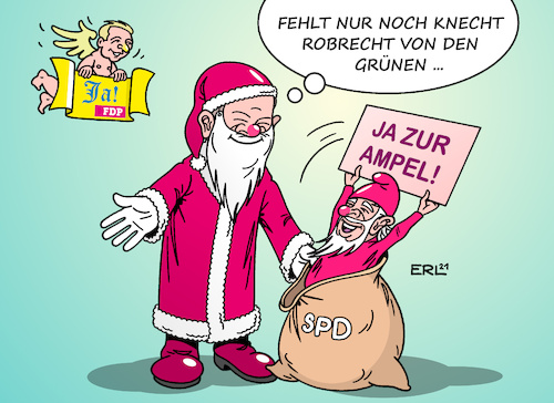 Cartoon: Nikolausgeschenk (medium) by Erl tagged politik,regierung,regierungswechsel,groko,ampel,kanzler,kanzlerkandidat,olaf,scholz,spd,zustimmung,koalitionsvertrag,fdp,christian,lindner,grüne,robert,habeck,nikolaus,knecht,ruprecht,wichtel,sack,engel,karikatur,erl,politik,regierung,regierungswechsel,groko,ampel,kanzler,kanzlerkandidat,olaf,scholz,spd,zustimmung,koalitionsvertrag,fdp,christian,lindner,grüne,robert,habeck,nikolaus,knecht,ruprecht,wichtel,sack,engel,karikatur,erl