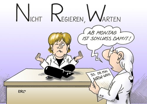 Cartoon: NRW (medium) by Erl tagged nrw,nordrhein,westfalen,wahl,landtagswahl,merkel,schwarzgelb,bund,regierung,warten,nrw,nordrhein,westfalen,wahl,wahlen,landtagswahl,merkel,bund,regierung,warten