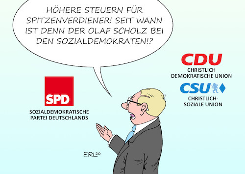 Cartoon: Olaf Scholz (medium) by Erl tagged politik,olaf,scholz,finanzminister,groko,spd,rechter,flügel,kanzlerkandidat,sozialdemokraten,inhalte,forderung,anhebung,spitzensteuersatz,spitzenverdiener,steuern,annäherung,linke,besinnung,wurzeln,ärger,cdu,csu,karikatur,erl,politik,olaf,scholz,finanzminister,groko,spd,rechter,flügel,kanzlerkandidat,sozialdemokraten,inhalte,forderung,anhebung,spitzensteuersatz,spitzenverdiener,steuern,annäherung,linke,besinnung,wurzeln,ärger,cdu,csu,karikatur,erl