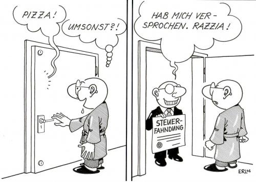 Cartoon: Opfer der eigenen Gier (medium) by Erl tagged steuern,steuerfahndung,taxes,,steuern,steuerfahndung,taxes,erwischt,pizza,umsonst,razzia,steuerhinterziehung,überrraschen,opfer,gier