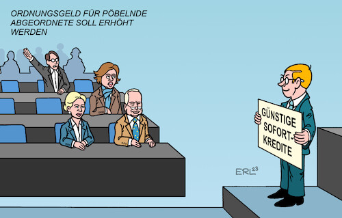 Cartoon: Ordnungsgeld (medium) by Erl tagged politik,bundestag,abgeordnete,pöbeln,diffamieren,dazwischenrufen,beleidigen,ordnungsgeld,erhöhung,sofortkredit,finanzierung,günstig,afd,alexander,gauland,alice,weidel,beatrice,von,storch,karikatur,erl,politik,bundestag,abgeordnete,pöbeln,diffamieren,dazwischenrufen,beleidigen,ordnungsgeld,erhöhung,sofortkredit,finanzierung,günstig,afd,alexander,gauland,alice,weidel,beatrice,von,storch,karikatur,erl