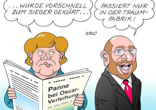 Cartoon: Oscar-Panne (medium) by Erl tagged oscar,verleihung,hollywood,traumfabrik,film,innenpolitik,deutschland,spd,kanzlerkandidat,martin,schulz,aufwind,euphorie,umfragen,sieger,bundeskanzlerin,angela,merkel,cdu,csu,union,hoffnung,bundestagswahl,wahltag,karikatur,erl,oscar,verleihung,hollywood,traumfabrik,film,innenpolitik,deutschland,spd,kanzlerkandidat,martin,schulz,aufwind,euphorie,umfragen,sieger,bundeskanzlerin,angela,merkel,cdu,csu,union,hoffnung,bundestagswahl,wahltag,karikatur,erl