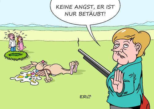 Cartoon: Osterruhe I (medium) by Erl tagged politik,corona,virus,pandemie,covid19,dritte,welle,beschluss,mpk,bundeskanzlerin,angela,merkel,ministerpräsidentin,ministerpräsident,ministerpräsidentinnen,ministerpräsidenten,lockdown,osterruhe,ostern,feiertage,familie,kontakte,beschränkung,osterhase,betäubung,ostereier,kinder,osternest,karikatur,erl,politik,corona,virus,pandemie,covid19,dritte,welle,beschluss,mpk,bundeskanzlerin,angela,merkel,ministerpräsidentin,ministerpräsident,ministerpräsidentinnen,ministerpräsidenten,lockdown,osterruhe,ostern,feiertage,familie,kontakte,beschränkung,osterhase,betäubung,ostereier,kinder,osternest,karikatur,erl