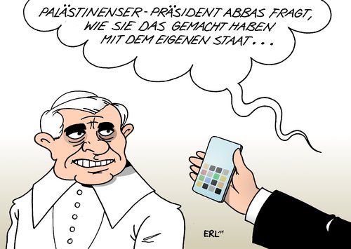 Cartoon: Papst Palästinenser (medium) by Erl tagged papst,benedikt,xvi,16,besuch,deutschland,berlin,bundestag,palästinenser,präsident,abbas,un,antrag,staat,palästina,vatikan,papst,deutschland,bundestag,präsident,palästinenser