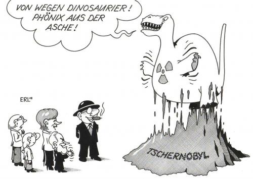 Cartoon: Phönix (medium) by Erl tagged atomenergie,tschernobyl,atomenergie,tschernobyl,dinosaurier,ausgestorben,asche,phönix,wiederauferstehung,monster,radioaktivität,angela merkel,deutschland,umwelt,atomausstieg,alternativenergie,öl,gas,kraftwerk,gau,verstrahlung,angela,merkel