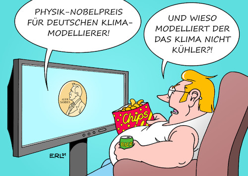 Cartoon: Physik-Nobelpreis (medium) by Erl tagged politik,umwelt,wissenschaft,nobelpreis,physik,klima,klimawandel,erderwärmung,vorhersage,modell,klimamodell,karikatur,erl,politik,umwelt,wissenschaft,nobelpreis,physik,klima,klimawandel,erderwärmung,vorhersage,modell,klimamodell,karikatur,erl