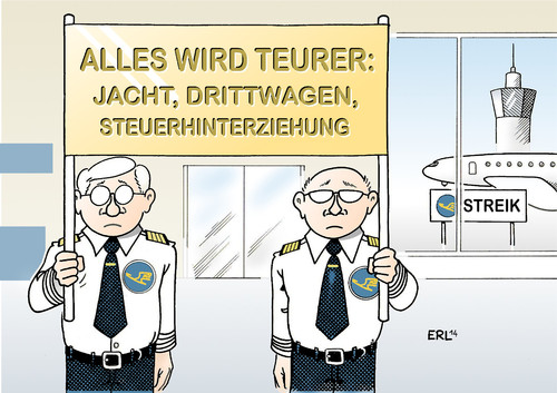 Cartoon: Pilotenstreik (medium) by Erl tagged streik,pilot,piloten,lufthansa,geld,rente,ruhestand,niveau,gier,flughafen,flugzeug,jacht,auto,wagen,steuerhinterziehung,streik,pilot,piloten,lufthansa,geld,rente,ruhestand,niveau,gier,flughafen,flugzeug,jacht,auto,wagen,steuerhinterziehung